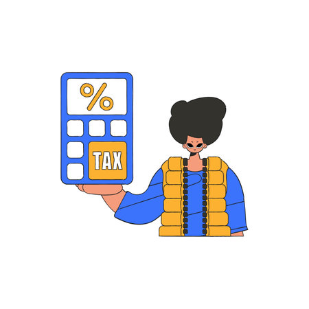 A neat man holds a calculator in his hand The topic of paying taxes.のイラスト素材