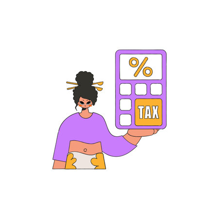 A modern woman holds a calculator in her hand Tax payment theme.のイラスト素材