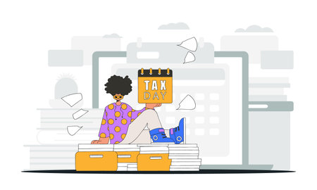 A graceful man holds a calendar in his hand. TAX day. An illustration demonstrating the importance of paying taxes for economic development.のイラスト素材