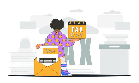 Gorgeous man holds a calendal in his hand. TAX day. An illustration demonstrating the correct payment of taxes.のイラスト素材