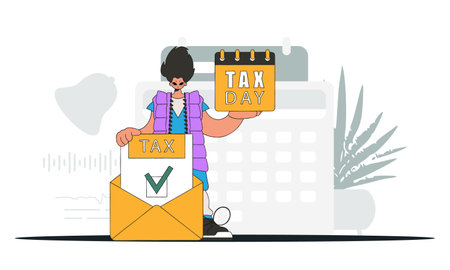A cultured man holds a calendal in his hand. TAX day. An illustration demonstrating the importance of paying taxes for economic development.のイラスト素材