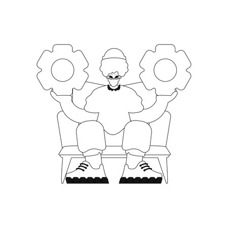Man has gears in hand. linear vector illustration.のイラスト素材