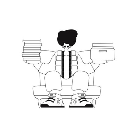 Guy holds piles of papers in a straight line. vector image.のイラスト素材