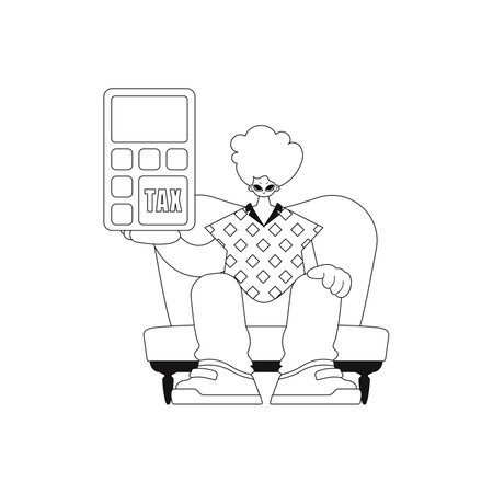 man holding calculator. Linear. vector illustration.のイラスト素材