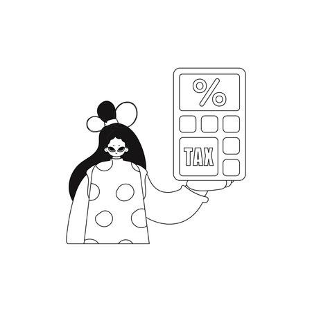 girl holding calculator. Linear style vector illustration.のイラスト素材