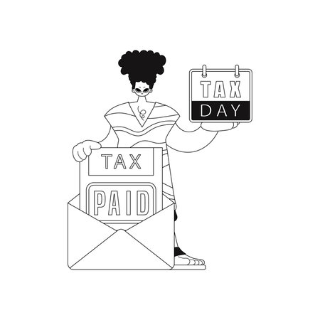Man holds calendar and letter notifying taxesillustrated as vector in linear style.のイラスト素材