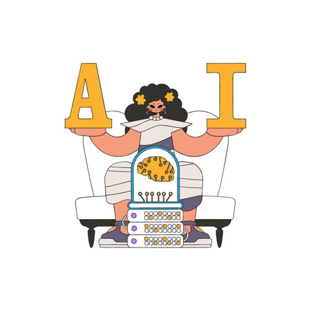 Illustration of a woman holding letters A and I Artificial Intelligence AI theme.のイラスト素材