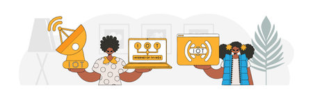 Him and her make a great duo in IoT biz, vector modern design style.のイラスト素材