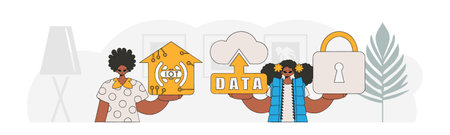 A guy and a girl, the modern.day vector of IoT industry, collaboratively form a team.のイラスト素材