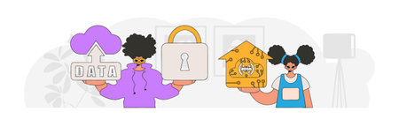 Guy and gal work together in the Internet of Things industry, modern vector art style.のイラスト素材