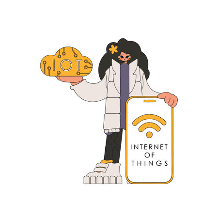 Girl with cloud server, internet of things storage.のイラスト素材