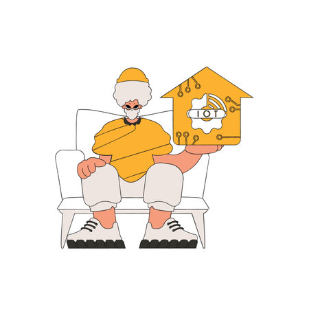 He grasps the symbol of the Internet of Things.のイラスト素材