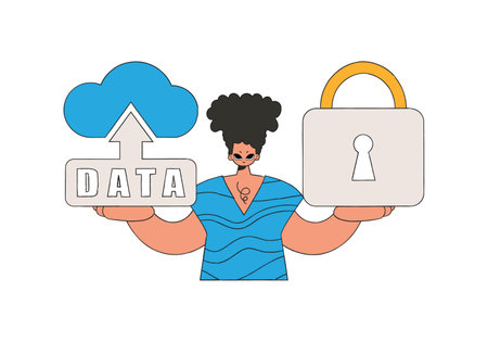 Person with cloud storage and a lock.のイラスト素材