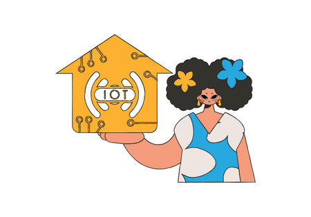 The girl is grasping the IoT logo in her hands.のイラスト素材