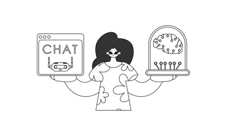 Girl holding AI model in hands, vector styleのイラスト素材