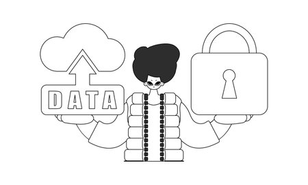 Man gripping icon of cloud storage for the Internet of Things, line art designのイラスト素材