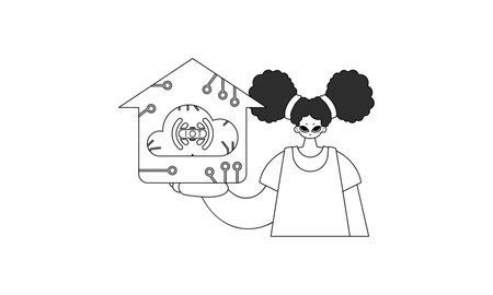 Girl with IoT logo in linear vector styleのイラスト素材