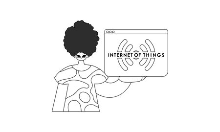 Person with IoT logo, in vector line art illustrationのイラスト素材