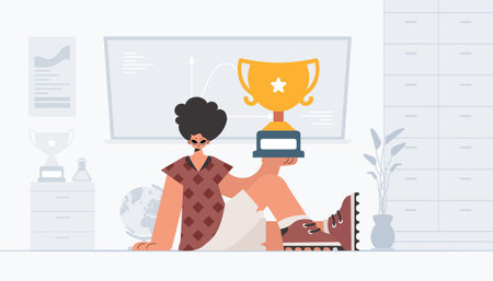 The individual holds the holder of the victor. Trendy style, Vector Illustrationのイラスト素材