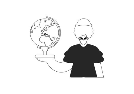 The person with the globe. Learning subject. Dim and white line craftsmanship. Trendy style, Vector Illustrationのイラスト素材