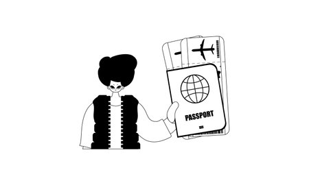 The person is holding a all comprehensive id with see at tickets. Tourism subject. Hopeless and white line craftsmanship. Trendy style, Vector Illustrationのイラスト素材