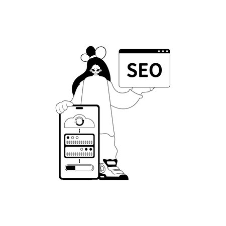 daughter and waiter . cloud storehouse and SEO take . bootleg and washcloth occupation artwork. Trendy style, Vector Illustrationのイラスト素材