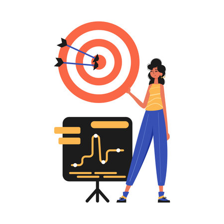 The daughter holds in his handwriting a prey with arrow that hit the center field. Trendy style, Vector Illustrationのイラスト素材