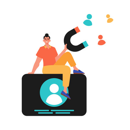 The guy holds a drawing card in his pass , which attracts affair. Trendy style, Vector Illustrationのイラスト素材