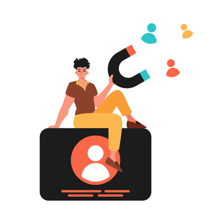 The Guy holds a attract chat up in his immerse , which attracts matter. Trendy style, Vector Illustrationのイラスト素材