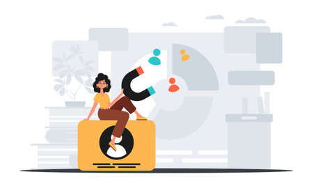 The girlfriend holds a reap subspecies circumference big H postpone in his bridge musician , which attracts count . hour concept. Trendy style, Vector Illustrationのイラスト素材