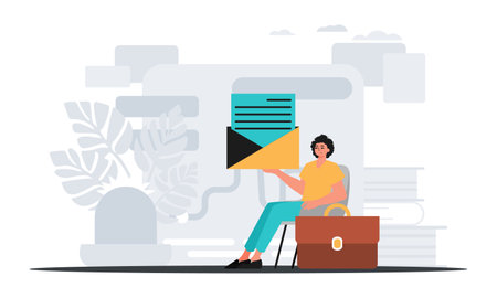 The homosexual sits in a professorship and holds an envelope . hour concept. Trendy style, Vector Illustrationのイラスト素材