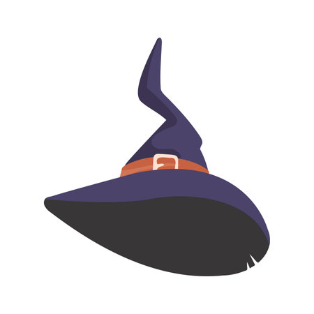 A witch's hat is a very tall hat that witches wear on their heads. A hat that looks like a Halloween costume for a baseball game. Cartoon style, Vector Illustrationのイラスト素材