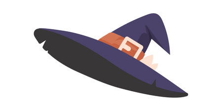 A tall, pointed hat that witches wear on their heads. A Halloween hat that looks like a baseball cap. Cartoon style, Vector Illustrationのイラスト素材