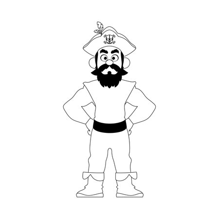 Funny and strict man pirate. Guy in a pirate costume. Coloring styleのイラスト素材