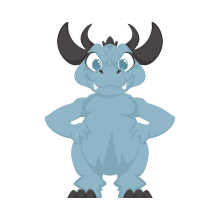 Mystical, fabulous funny blue dinosaur. Cartoon styleのイラスト素材