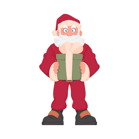 Santa Claus with a big white beard in a red New Year's suit. Cartoon styleのイラスト素材