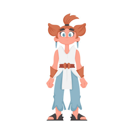 Cartoon funny and fabulous Viking warrior girl. Cartoon styleのイラスト素材