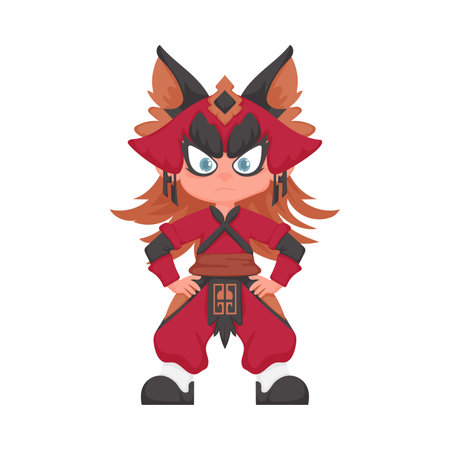 Cartoon funny and fabulous Chinese warrior girl. Cartoon styleのイラスト素材