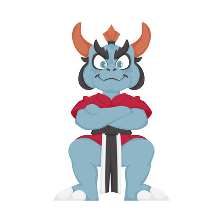 Cartoon funny and fabulous Chinese dragon warrior. Cartoon styleのイラスト素材