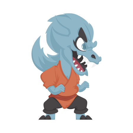 Cartoon funny and fabulous Chinese dragon warrior. Cartoon styleのイラスト素材