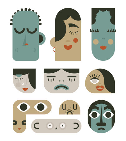 Set with geometric faces. Ancient tribal style. Stylish pattern for clothing and textiles.のイラスト素材