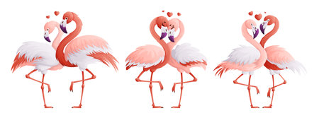 Set of pink flamingo lovers. A couple of the flamingo family, a symbol of love and devotion to each other. Cartoon style, vector illustration.のイラスト素材