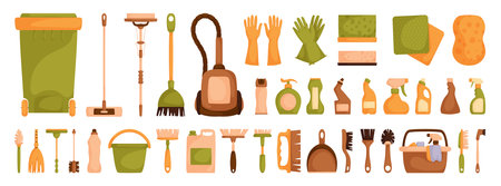 Cartoon Cleaning Tools and Supplies Collectionのイラスト素材