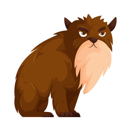 Illustration of a cartoon brown bear with a grumpy expression, featuring exaggerated features and a fluffy beige beard.のイラスト素材