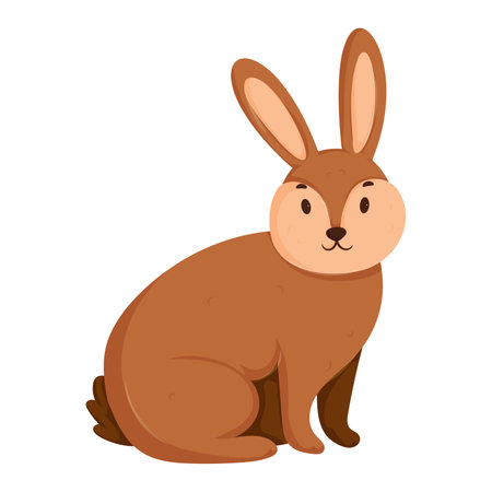 Adorable cartoon rabbit sitting with long ears, brown fur, and a friendly expression, isolated on a white background.のイラスト素材