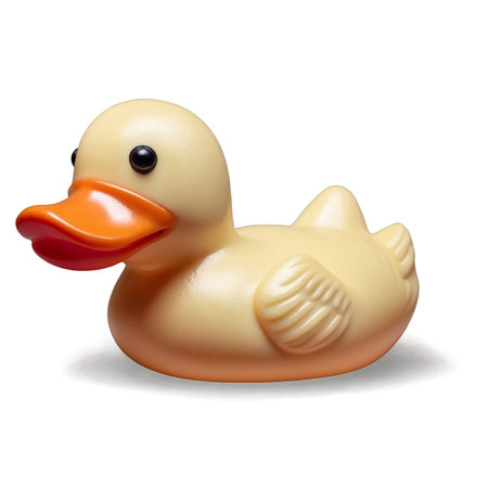 A bright and cheery yellow rubber duck with an orange beak, perfect for bath time. This toy offers relaxation and endless fun for kids and adults alike.の素材