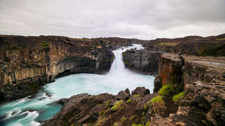 The basalt columns are more twisted and chaotic than in other places, for instance svartifoss, but they show the raw power of the earth as this incredible feature was formed. First by lava and then woの写真素材