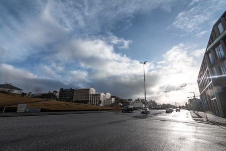 Beautiful streets of Reykjavik with clouds, Icelandの写真素材