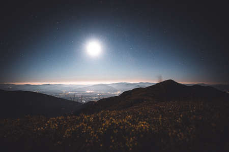 Night sky over Tatra mountainsの写真素材