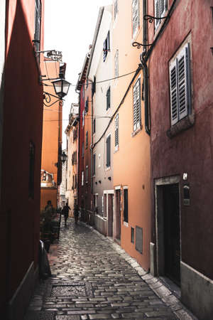 Narrow stone street of Rovinj, Croatiaの写真素材